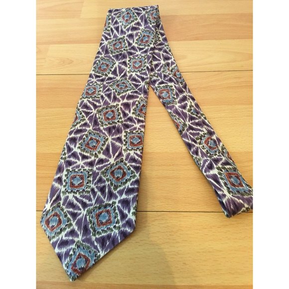 Daniel Craig Purple White Blue Geometric 100% Silk Italy Men’s Tie Handmade - Picture 5 of 5